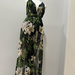 Floral Black and Green chiffon Jumpsuit